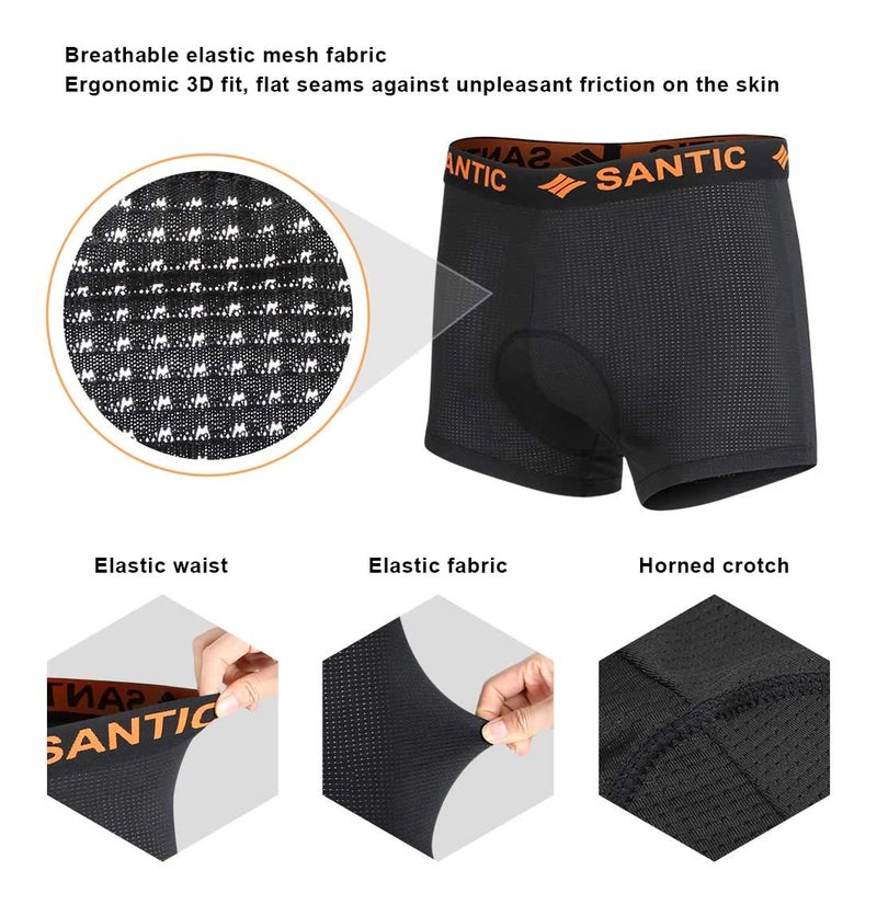 Santic شورتات دراجات سانيتيك للرجال مع وسادة 3D شورتات دراجات داخلية مع قبضة ساق مضادة للانزلاق باللون الأسود - Image 2